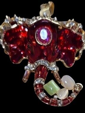 Betsey Johnson Elephant Cats Eye Red Crystal Gold Pendant Pre Owned Lot 5